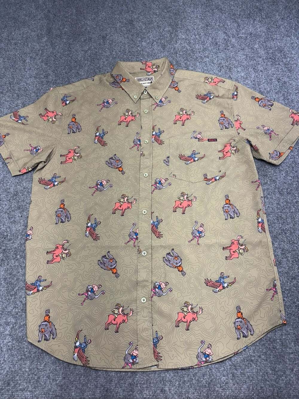 RSVLTS Teddy Riding Things Shirt Kunuflex Button Down Mens XL Teddy Roosevelt EC